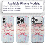 Elegant Watercolor Rose Bouquet Ribbon Butterfly Custom Name Protective Phone Case Mobile Cover Durable Everyday Smartphone Shock Resistant