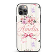 Elegant Watercolor Rose Bouquet Ribbon Butterfly Custom Name Protective Phone Case Mobile Cover Durable Everyday Smartphone Shock Resistant