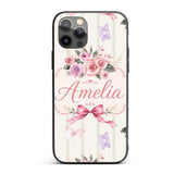 Elegant Watercolor Rose Bouquet Ribbon Butterfly Custom Name Protective Phone Case Mobile Cover Durable Everyday Smartphone Shock Resistant