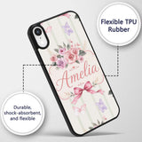 Elegant Watercolor Rose Bouquet Ribbon Butterfly Custom Name Protective Phone Case Mobile Cover Durable Everyday Smartphone Shock Resistant