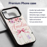 Elegant Watercolor Rose Bouquet Ribbon Butterfly Custom Name Protective Phone Case Mobile Cover Durable Everyday Smartphone Shock Resistant