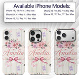 Elegant Watercolor Rose Bouquet Ribbon Butterfly Custom Name Protective Phone Case Mobile Cover Durable Everyday Smartphone Shock Resistant