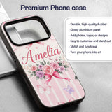 Elegant Watercolor Rose Bouquet Ribbon Butterfly Custom Name Protective Phone Case Mobile Cover Durable Everyday Smartphone Shock Resistant