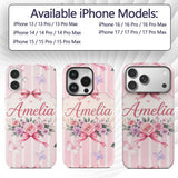 Elegant Watercolor Rose Bouquet Ribbon Butterfly Custom Name Protective Phone Case Mobile Cover Durable Everyday Smartphone Shock Resistant