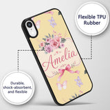 Elegant Watercolor Rose Bouquet Ribbon Butterfly Custom Name Protective Phone Case Mobile Cover Durable Everyday Smartphone Shock Resistant