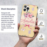 Elegant Watercolor Rose Bouquet Ribbon Butterfly Custom Name Protective Phone Case Mobile Cover Durable Everyday Smartphone Shock Resistant