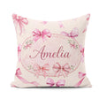 Custom Name Watercolor Pink Ribbon Seamless Pattern on Soft Pink Square Filled Cushion Throw Pillow Sofa Bed Home Decor Zip Washable UK Made