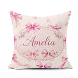 Custom Name Watercolor Pink Ribbon Seamless Pattern on Soft Pink Square Filled Cushion Throw Pillow Sofa Bed Home Decor Zip Washable UK Made