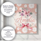 Personalised Name White Daisy Floral Custom Premium Decorative Design Modern Room Accent Canvas Wall Art Print Decor Picture Ready to Hang