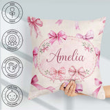 Custom Name Watercolor Pink Ribbon Seamless Pattern on Soft Pink Square Filled Cushion Throw Pillow Sofa Bed Home Decor Zip Washable UK Made
