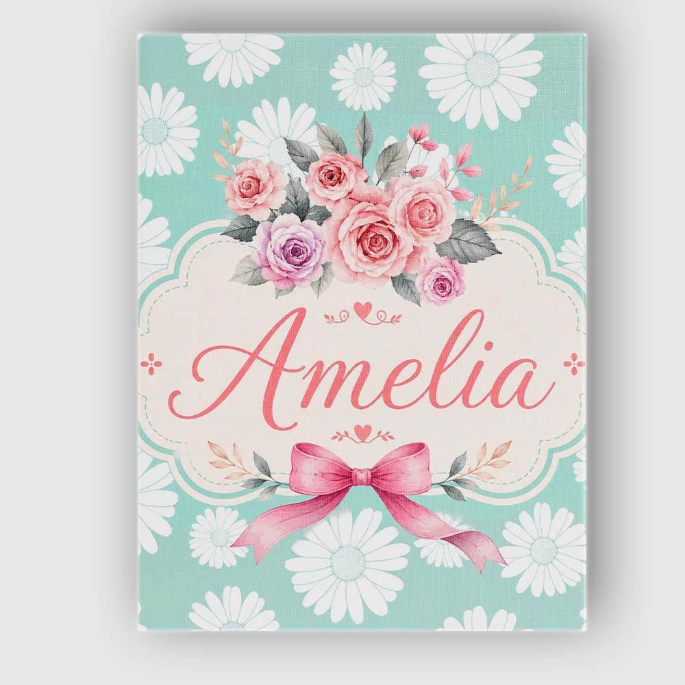 Personalised Name White Daisy Floral Custom Premium Decorative Design Modern Room Accent Canvas Wall Art Print Decor Picture Ready to Hang