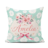 Custom Name White Daisy Floral on Mint Green Background Seamless Square Filled Cushion Throw Pillow Sofa Bed Home Decor Zip Washable UK Made