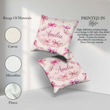Custom Name Watercolor Pink Ribbon Seamless Pattern on Soft Pink Square Filled Cushion Throw Pillow Sofa Bed Home Decor Zip Washable UK Made