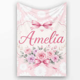 White Daisy Floral Pattern on Soft Blush Pink Background Seamless  Personalised Custom Name Super Soft Fleece Blanket Bed Sofa Throw