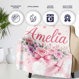 White Daisy Floral Pattern on Soft Blush Pink Background Seamless  Personalised Custom Name Super Soft Fleece Blanket Bed Sofa Throw