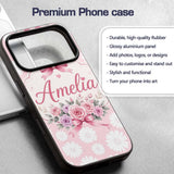 White Daisy Floral Pattern on Soft Blush Pink Custom Name Protective Phone Case Mobile Cover Durable Everyday Smartphone Shock Resistant