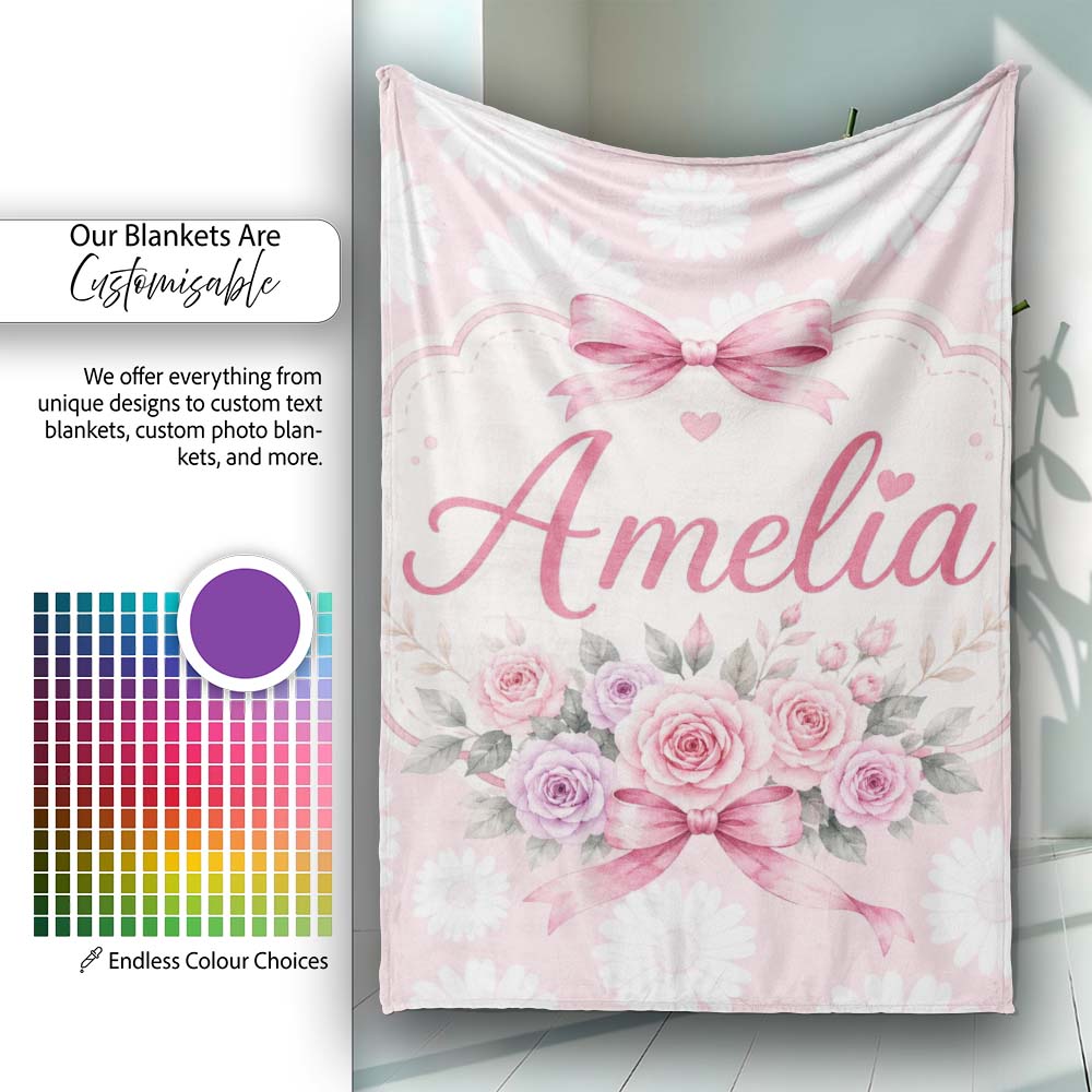 White Daisy Floral Pattern on Soft Blush Pink Background Seamless  Personalised Custom Name Super Soft Fleece Blanket Bed Sofa Throw