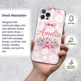 White Daisy Floral Pattern on Soft Blush Pink Custom Name Protective Phone Case Mobile Cover Durable Everyday Smartphone Shock Resistant