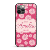 White Daisy Floral Pattern on Printed Design Custom Name Protective Phone Case Mobile Cover Durable Everyday Smartphone Shock Resistant