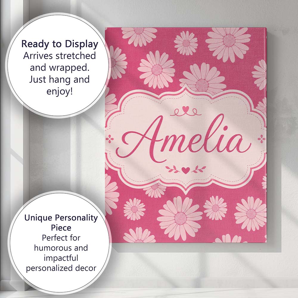 Personalised Name White Daisy Floral Custom Premium Decorative Design Modern Room Accent Canvas Wall Art Print Decor Picture Ready to Hang
