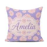 Custom Name Peach Floral Pattern on Lavender Background Seamless Square Filled Cushion Throw Pillow Sofa Bed Home Decor Zip Washable UK Made
