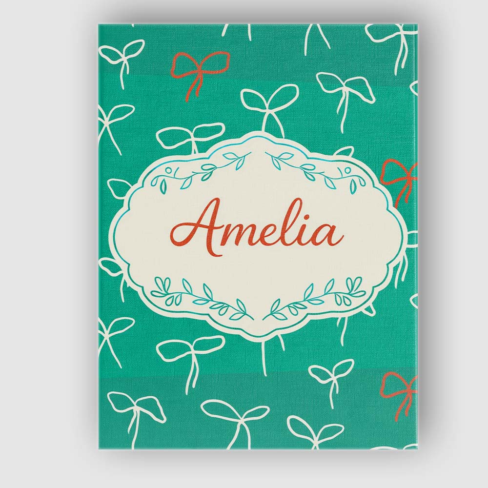 Personalised Name Minimal Bow Line Green Background Cute Seamless Custom Bespoke  Canvas Wall Art Print Decor Picture Ready to Hang