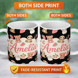 Personalized Custom Name Cute Cute Baby Animals Bear Sheep Sloth Strawberry Cherry Black 11oz Ceramic Coffee Tea Mug White Large Handle