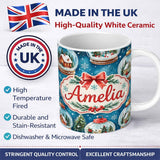Personalized Custom Name Watercolor Christmas Snow Globe Winter Seamless Pattern Lovely 11oz Ceramic Coffee Tea Mug White Large Handle