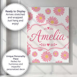 Personalised Name Pink Daisy Floral Pattern Custom  Bespoke Interior Contemporary Canvas Wall Art Print Decor Picture Ready to Hang