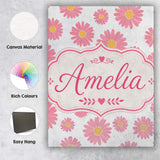 Personalised Name Pink Daisy Floral Pattern Custom  Bespoke Interior Contemporary Canvas Wall Art Print Decor Picture Ready to Hang