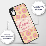 Pink Daisy Floral Pattern on Soft Printed Design Custom Name Protective Phone Case Mobile Cover Durable Everyday Smartphone Shock Resistant