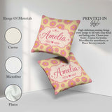 Custom Name Pink Daisy Floral on Soft Yellow Background Seamless Square Filled Cushion Throw Pillow Sofa Bed Home Decor Zip Washable UK Made