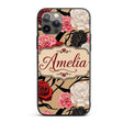 Elegant Rose Floral with Black Red and White Custom Name Protective Phone Case Mobile Cover Durable Everyday Smartphone Shock Resistant