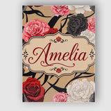 Personalised Name Elegant Rose Floral with Custom  Bespoke Contemporary Statement Canvas Wall Art Print Decor Picture Ready to Hang