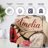 Elegant Rose Floral with Black Red and White Flowers on Beige Lovely  Personalised Custom Name Super Soft Fleece Blanket Bed Sofa Throw