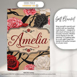 Elegant Rose Floral with Black Red and White Flowers on Beige Lovely  Personalised Custom Name Super Soft Fleece Blanket Bed Sofa Throw