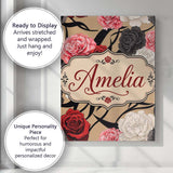 Personalised Name Elegant Rose Floral with Custom  Bespoke Contemporary Statement Canvas Wall Art Print Decor Picture Ready to Hang