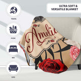 Elegant Rose Floral with Black Red and White Flowers on Beige Lovely  Personalised Custom Name Super Soft Fleece Blanket Bed Sofa Throw