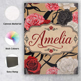 Personalised Name Elegant Rose Floral with Custom  Bespoke Contemporary Statement Canvas Wall Art Print Decor Picture Ready to Hang