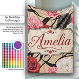 Elegant Rose Floral with Black Red and White Flowers on Beige Lovely  Personalised Custom Name Super Soft Fleece Blanket Bed Sofa Throw