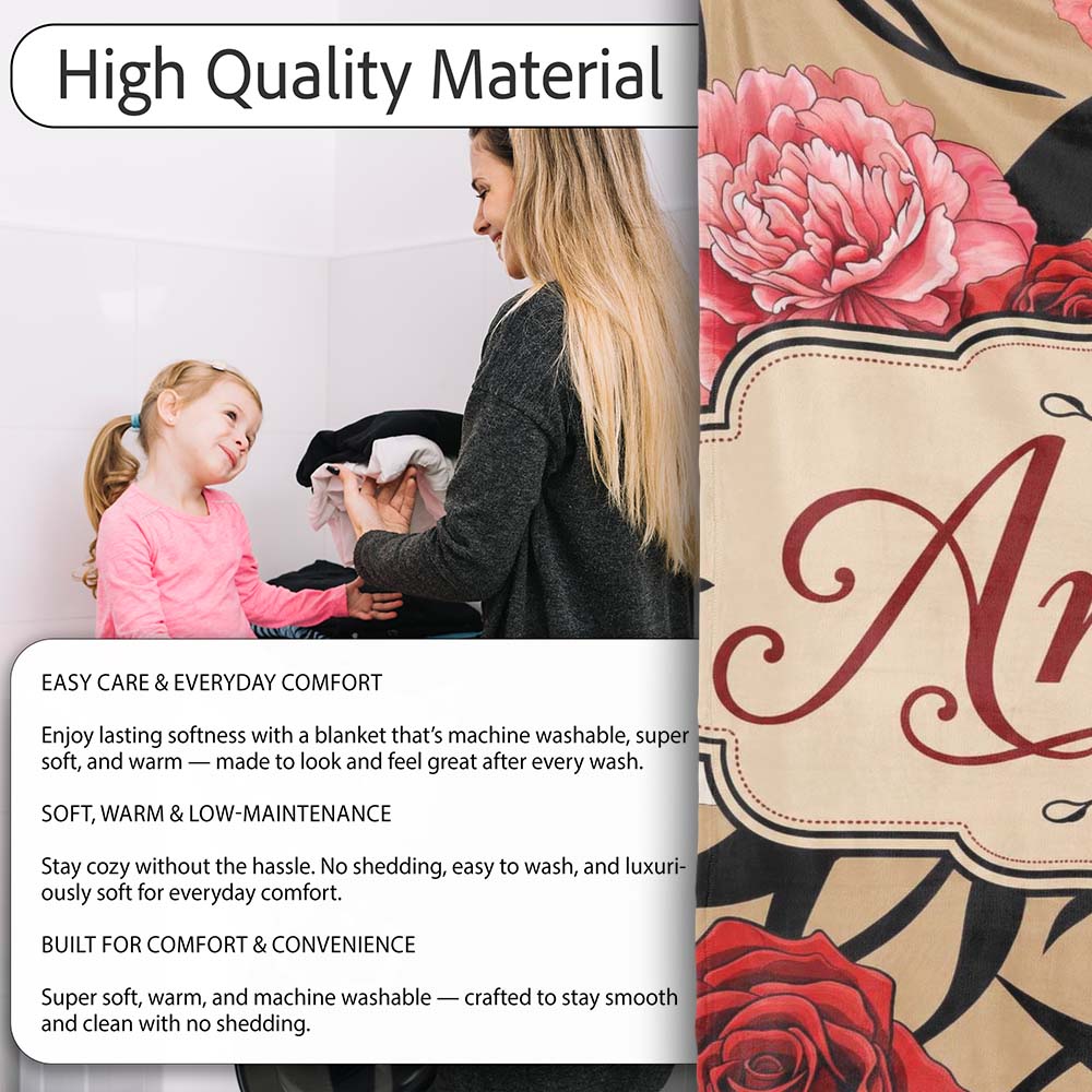 Elegant Rose Floral with Black Red and White Flowers on Beige Lovely  Personalised Custom Name Super Soft Fleece Blanket Bed Sofa Throw