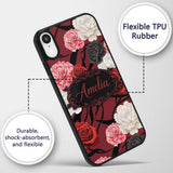 Elegant Rose Floral with Black Red and White Custom Name Protective Phone Case Mobile Cover Durable Everyday Smartphone Shock Resistant