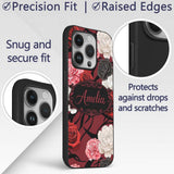 Elegant Rose Floral with Black Red and White Custom Name Protective Phone Case Mobile Cover Durable Everyday Smartphone Shock Resistant