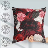 Custom Name Elegant Rose Floral with Black Red and White on Deep Square Filled Cushion Throw Pillow Sofa Bed Home Decor Zip Washable UK Made