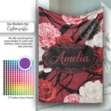 Elegant Rose Floral with Black Red and White Flowers on Deep Red  Personalised Custom Name Super Soft Fleece Blanket Bed Sofa Throw