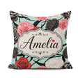 Custom Name Elegant Rose Floral with Black Red and White on Teal Square Filled Cushion Throw Pillow Sofa Bed Home Decor Zip Washable UK Made