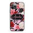Elegant Rose Floral with Black Red and White Custom Name Protective Phone Case Mobile Cover Durable Everyday Smartphone Shock Resistant