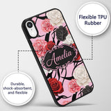 Elegant Rose Floral with Black Red and White Custom Name Protective Phone Case Mobile Cover Durable Everyday Smartphone Shock Resistant