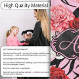 Elegant Rose Floral with Black Red and White Flowers on Soft Pink  Personalised Custom Name Super Soft Fleece Blanket Bed Sofa Throw