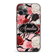 Elegant Rose Floral with Black Red and White Custom Name Protective Phone Case Mobile Cover Durable Everyday Smartphone Shock Resistant